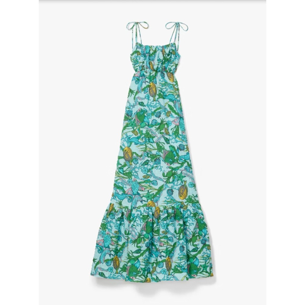 Kate Spade Womens Under the Sea Fish Print Maxi Dress Size S Resortwear Beach